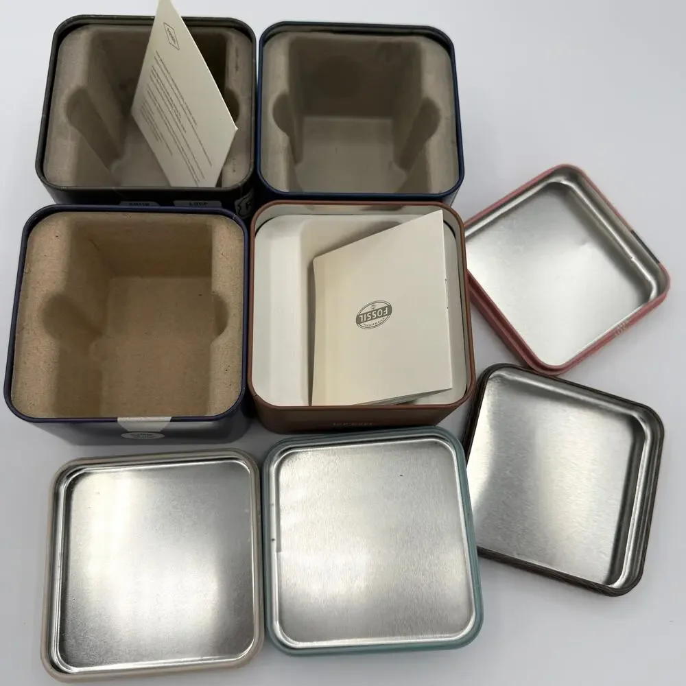 Fossil Collectible Watch Tins Lot of 4 Empty Retro Metal Boxes No Watches